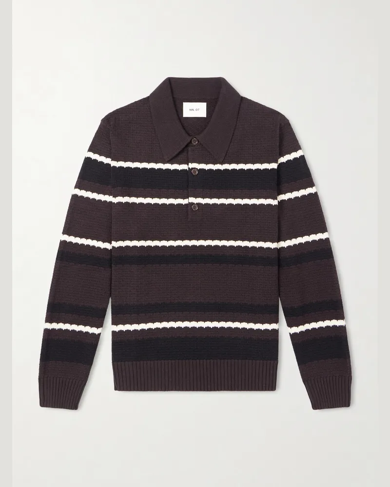 NN 07 Alfie 60019 Striped Organic Cotton Polo Shirt Brown