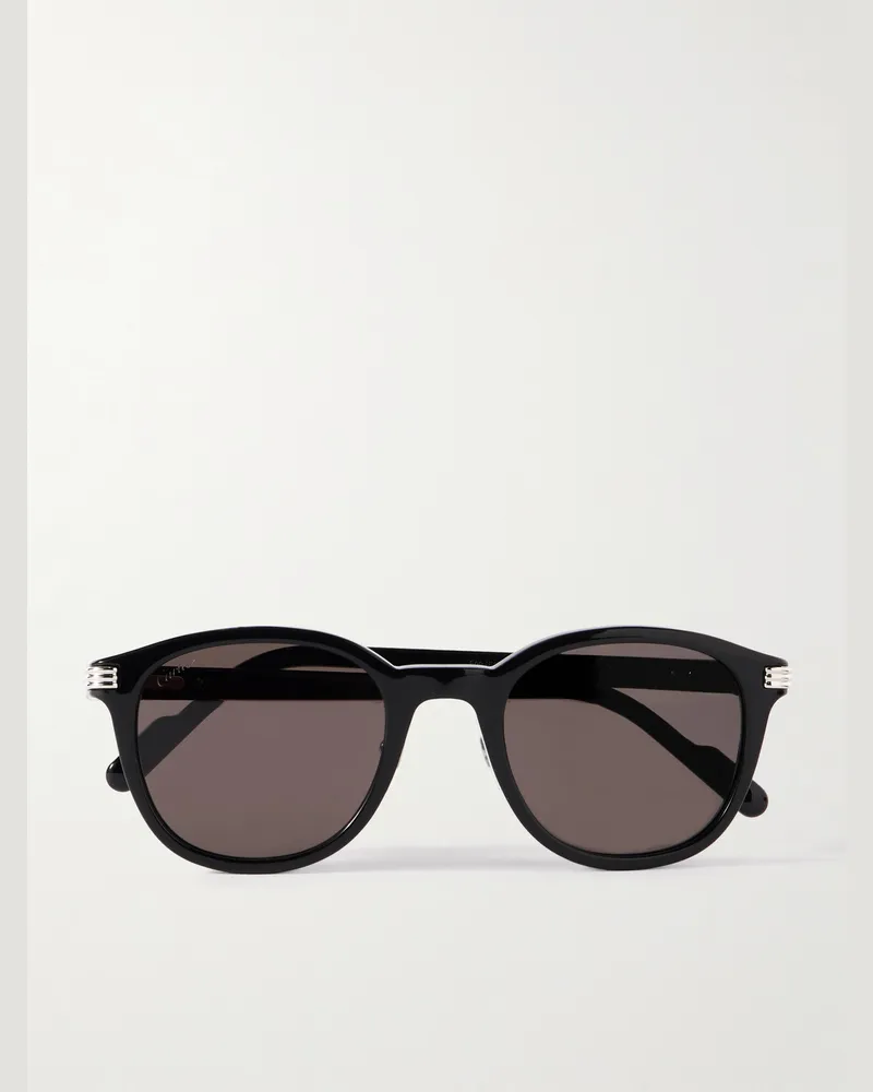 Cartier Sonnenbrille mit rundem Rahmen aus Azetat und Verzierungen Schwarz
