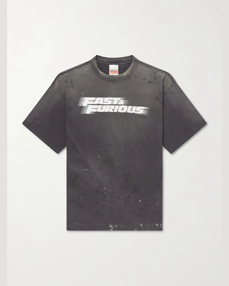 SAINT MXXXXXX Fast & Furious Paint-Splattered Printed Cotton-Jersey T-Shirt Black