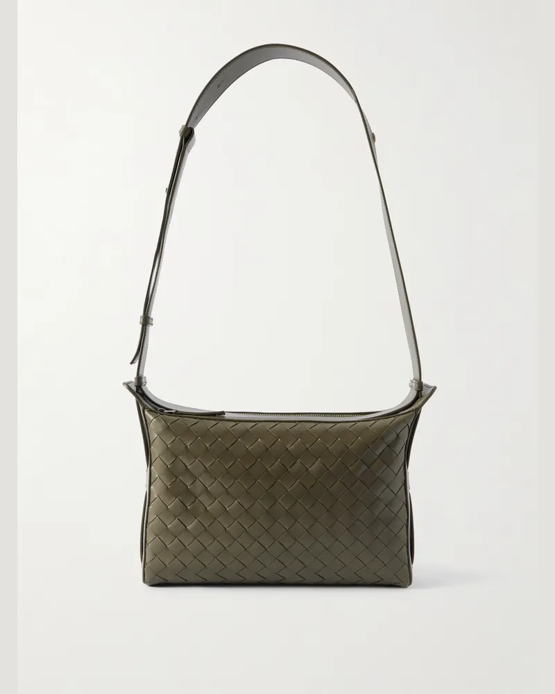 Bottega Veneta Intrecciato Leather Messenger Bag Green