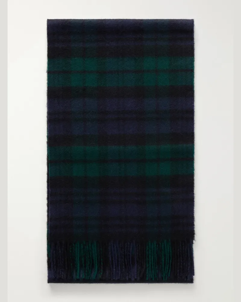 Johnstons of Elgin Checked Cashmere Scarf Blue