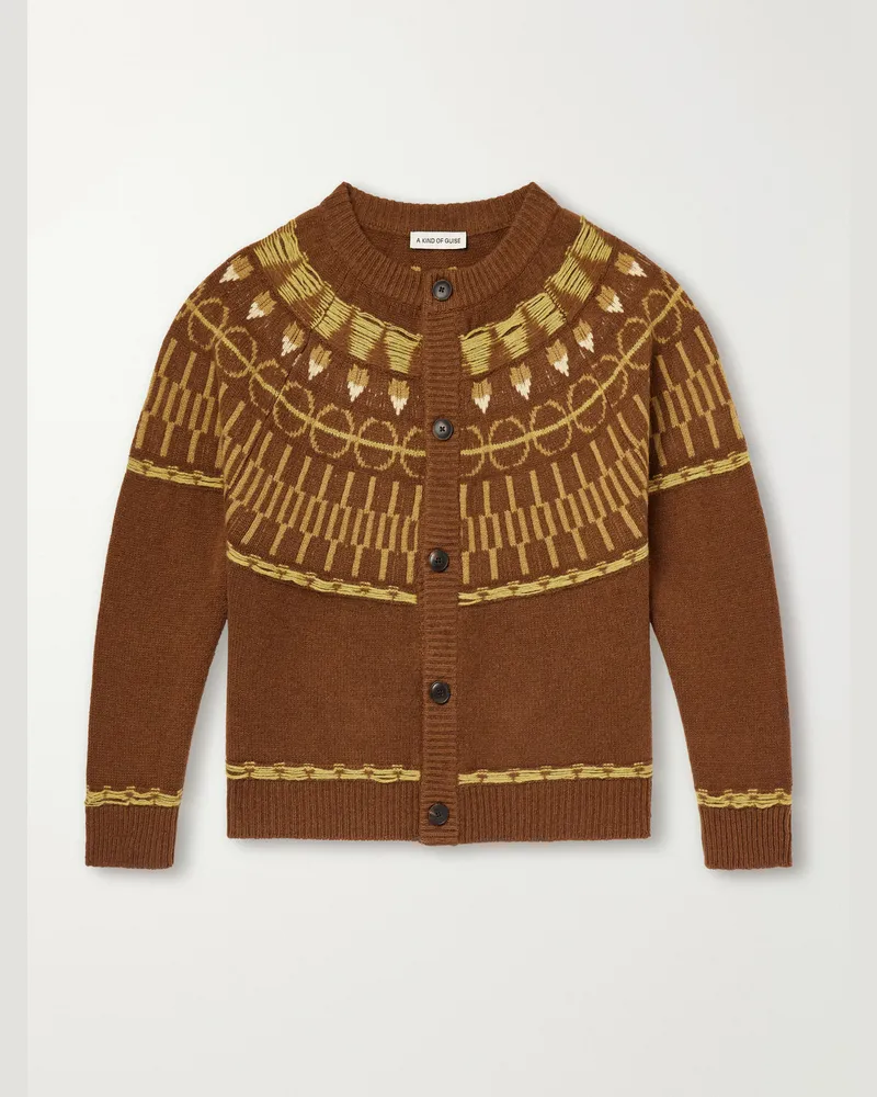 A Kind Of Guise Zatoya Intarsia-Knit Virgin Wool Cardigan Brown