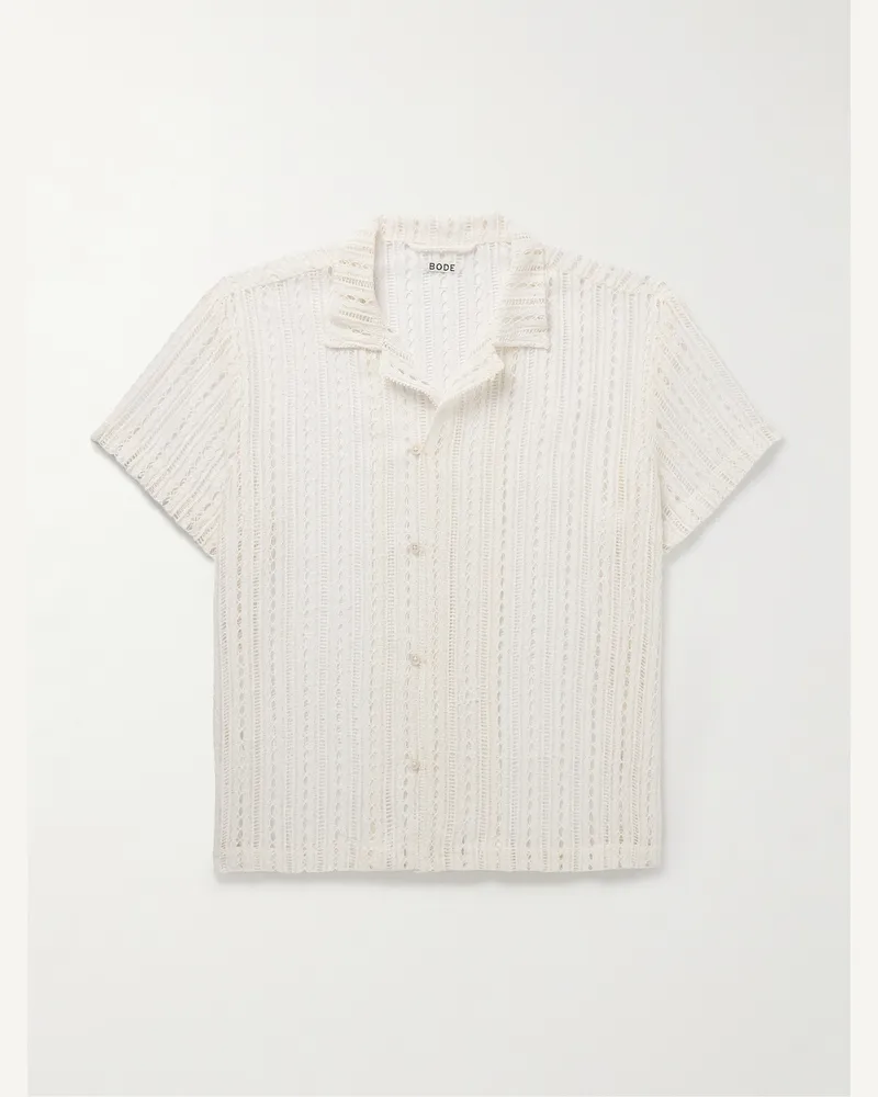 BODE Meandering Hemd aus Baumwollspitze mit wandelbarem Kragen Weiß