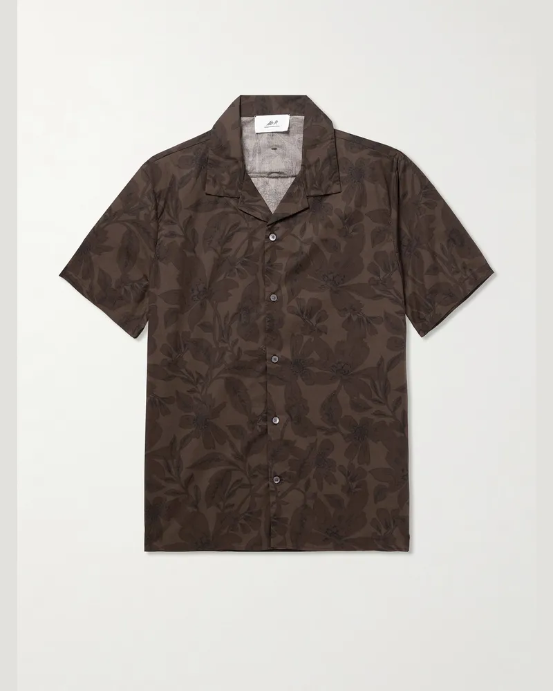 MR P. Camp-Collar Floral-Print Cotton Shirt Brown