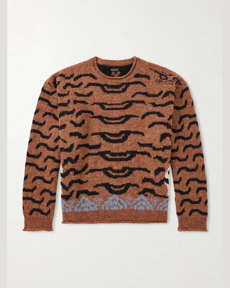 KAPITAL Nepal Tiger Pullover aus einer Wollmischung mit Intarsienmuster Orange