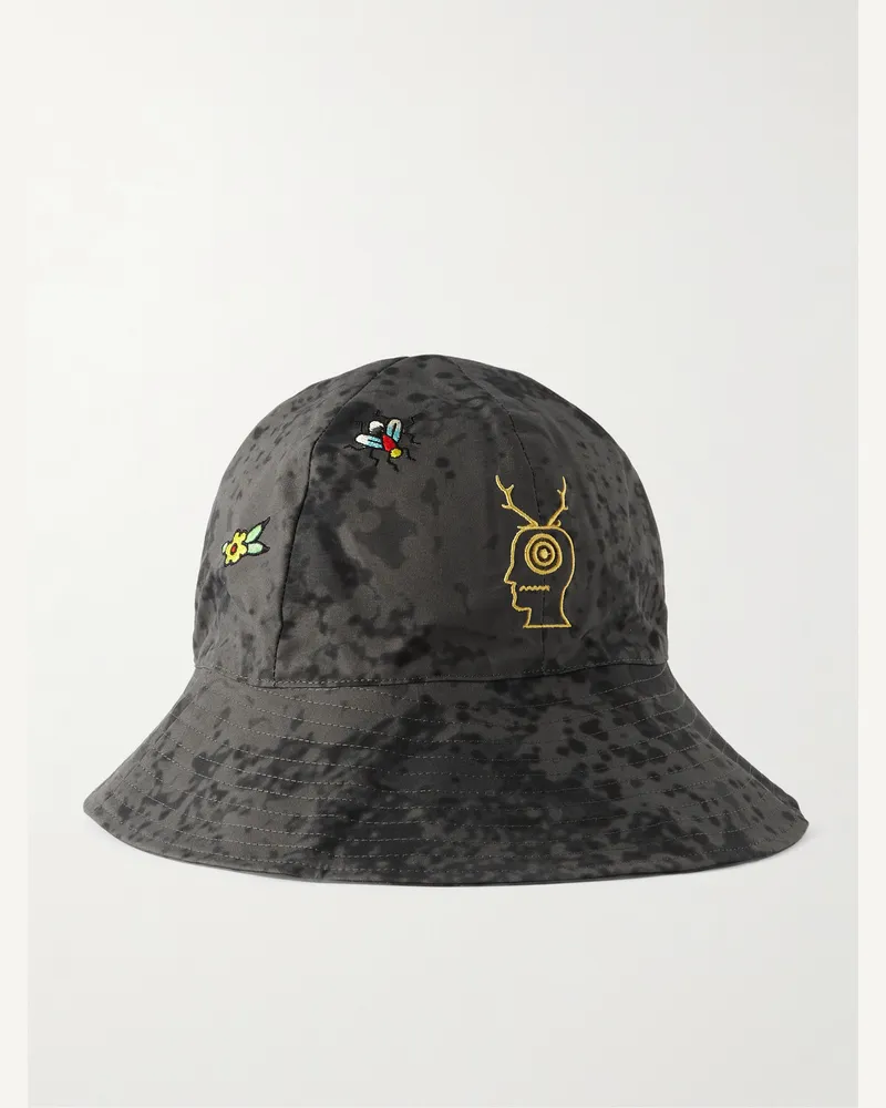Brain Dead S2 W8 Fischerhut aus Baumwoll-Canvas mit Camouflage-Print und Stickereien Grau