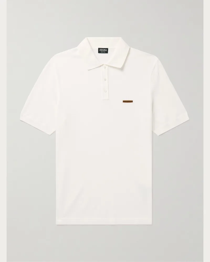 Ermenegildo Zegna Slim-Fit Cotton-Piqué Polo Shirt White