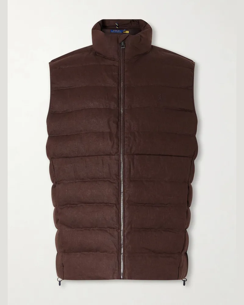 Ralph Lauren The Colden Logo-Embroidered Quilted Linen Vest Brown