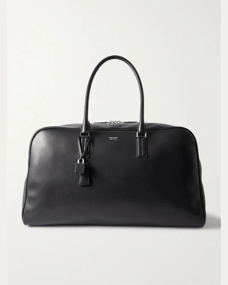 Tom Ford Weekender aus Leder mit Logoprint Schwarz