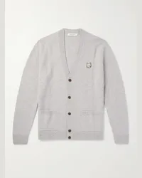 Kitsuné Cardigan aus Wolle mit Logostickerei Grau