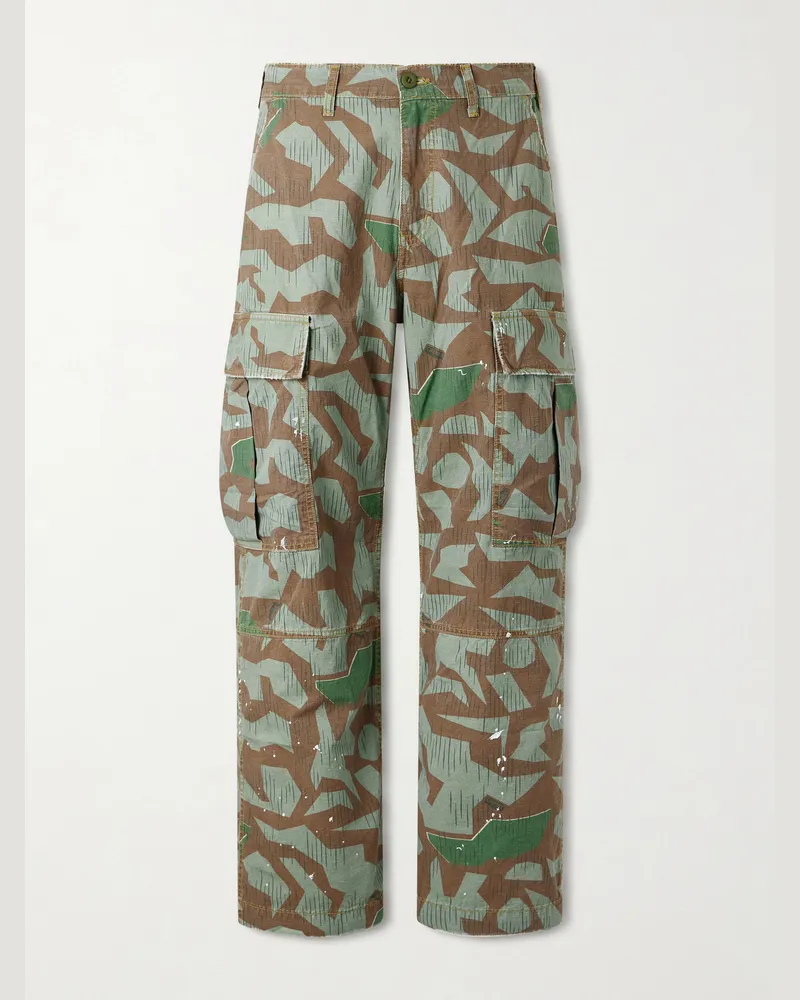 Cherry Los Angeles Camouflage Paint-splattered Cargo Wide-leg Trousers Green