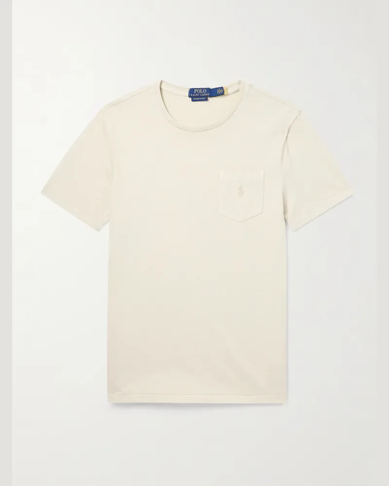 Ralph Lauren Schmal geschnittenes T-Shirt aus Baumwoll-Jersey mit Logostickerei Neutral