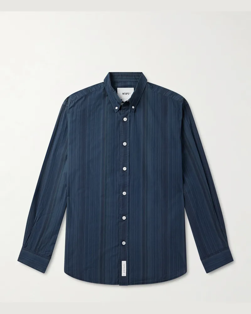 WTAPS Gestreiftes Hemd aus Baumwolle mit Button-Down-Kragen Blau