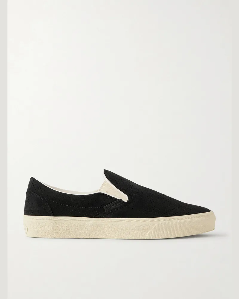 Tom Ford Perforated Suede Slip-On Sneakers Black