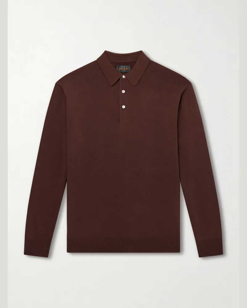Beams Plus Knitted Polo Shirt Brown