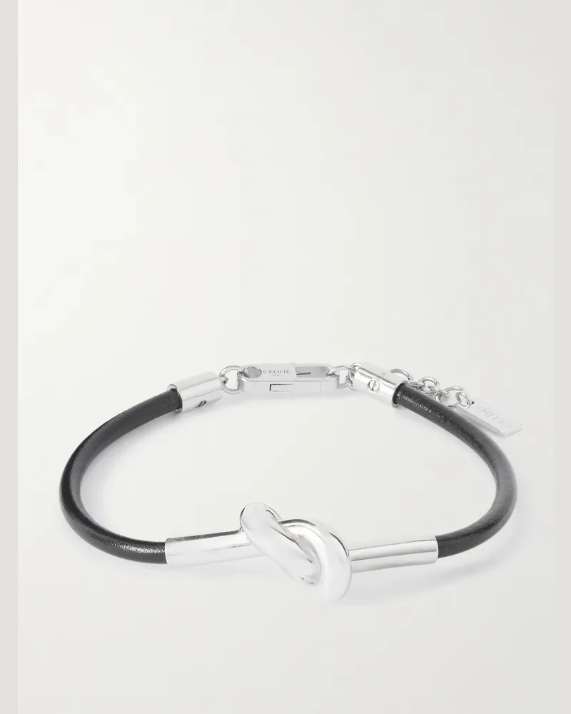 Celine Armband aus Leder mit silberfarbenen Details und Knoten Schwarz
