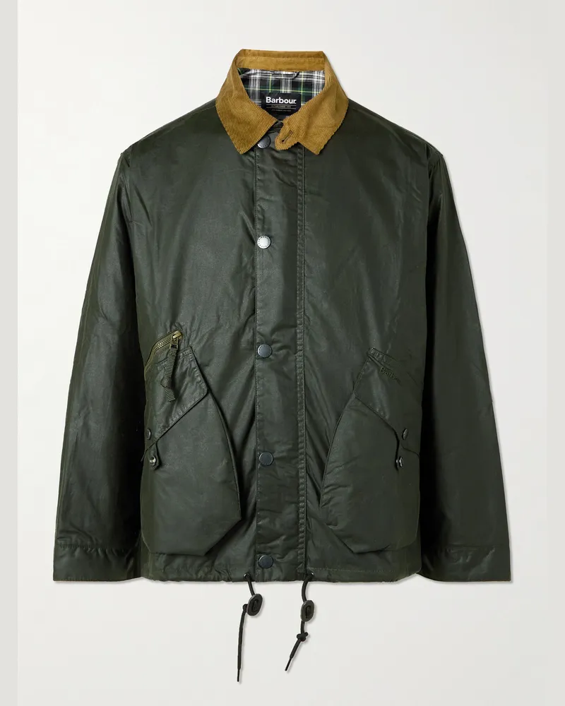 Barbour Modified Endurance Jacke aus gewachster Baumwolle mit Cordkragen Grün