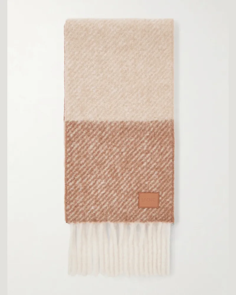 Loewe Fringed Striped Alpaca-Blend Scarf Neutrals