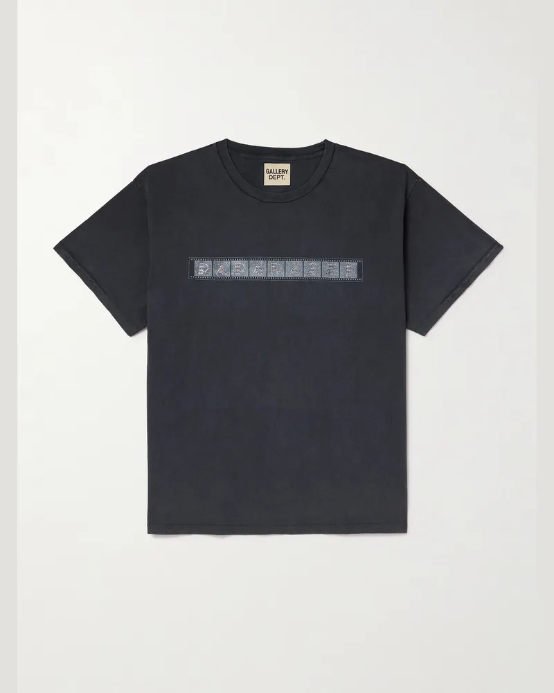 GALLERY DEPT. Paparazzi Crystal-Embellished Glittered Printed Cotton-Jersey T-Shirt Black