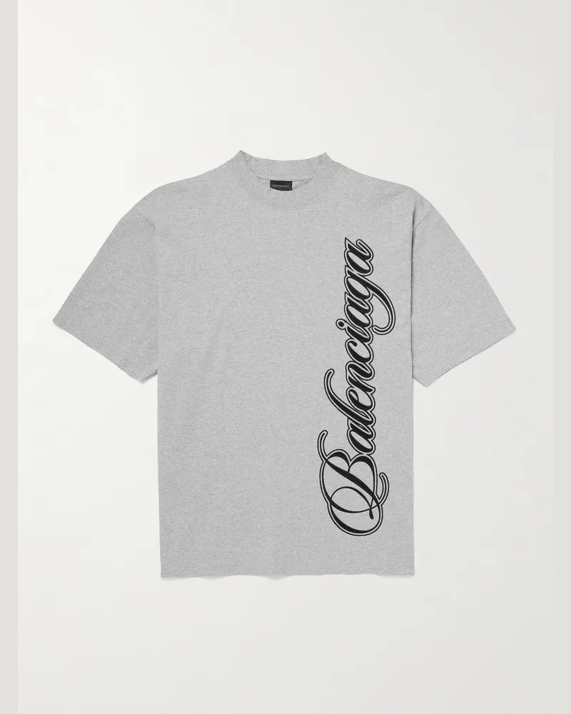 Balenciaga T-Shirt aus Baumwoll-Jersey mit Logostickerei Grau