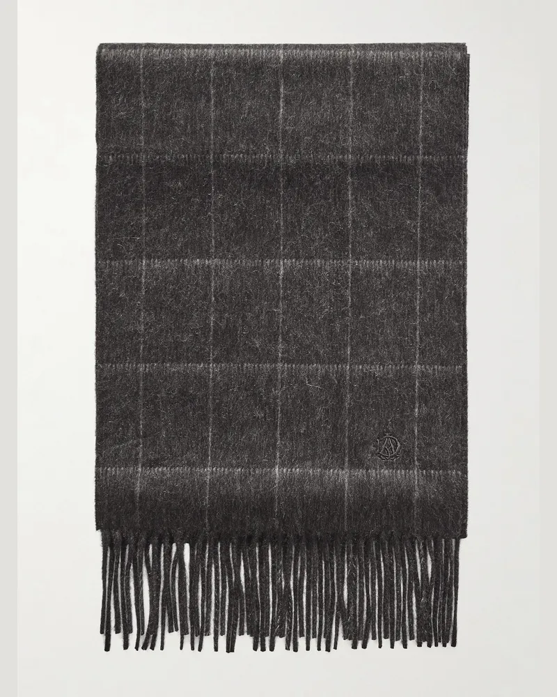 Dunhill Fringed Checked Cashmere Scarf Gray