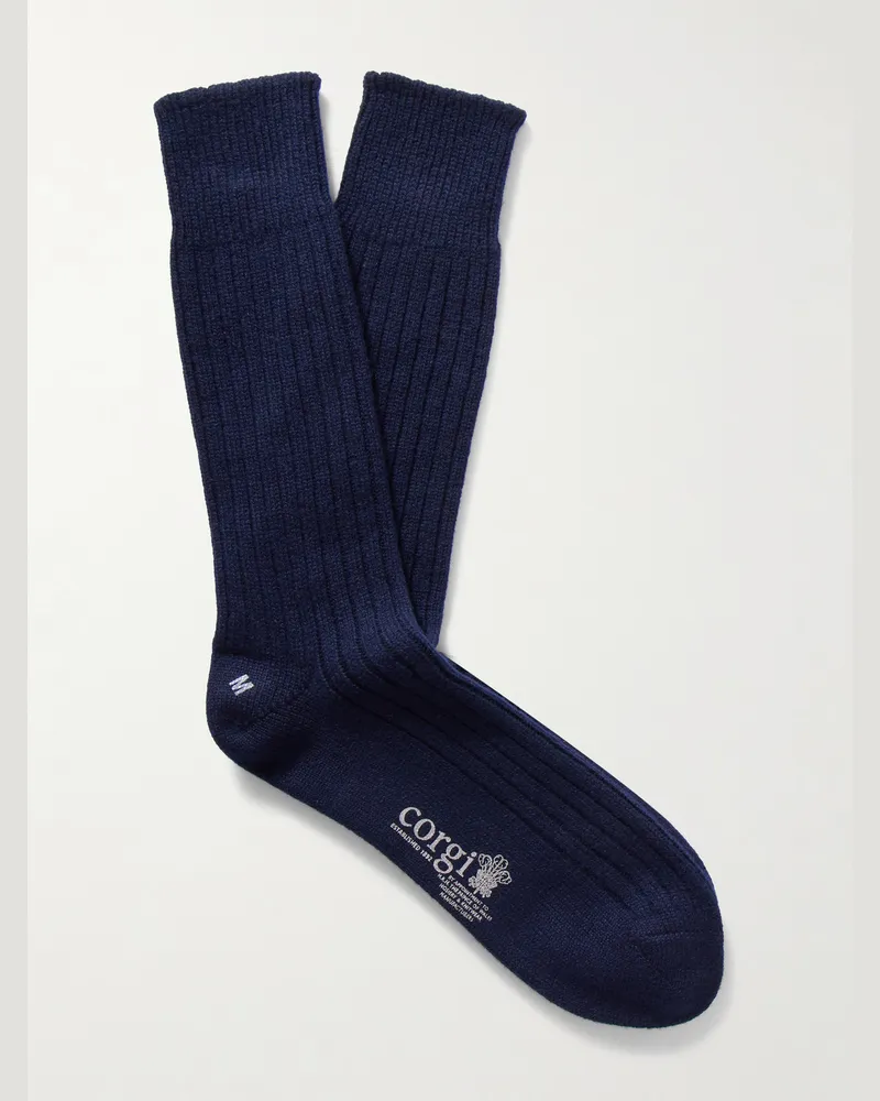 Kingsman Socken aus Kaschmir in Rippstrick Blau