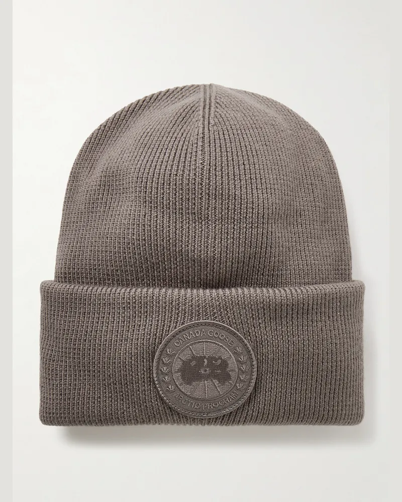 Canada Goose Logo-Appliquéd Wool Beanie Brown