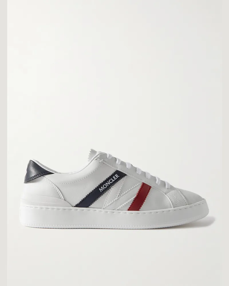 Moncler Monaco M Sneakers aus Leder mit Streifen Weiß