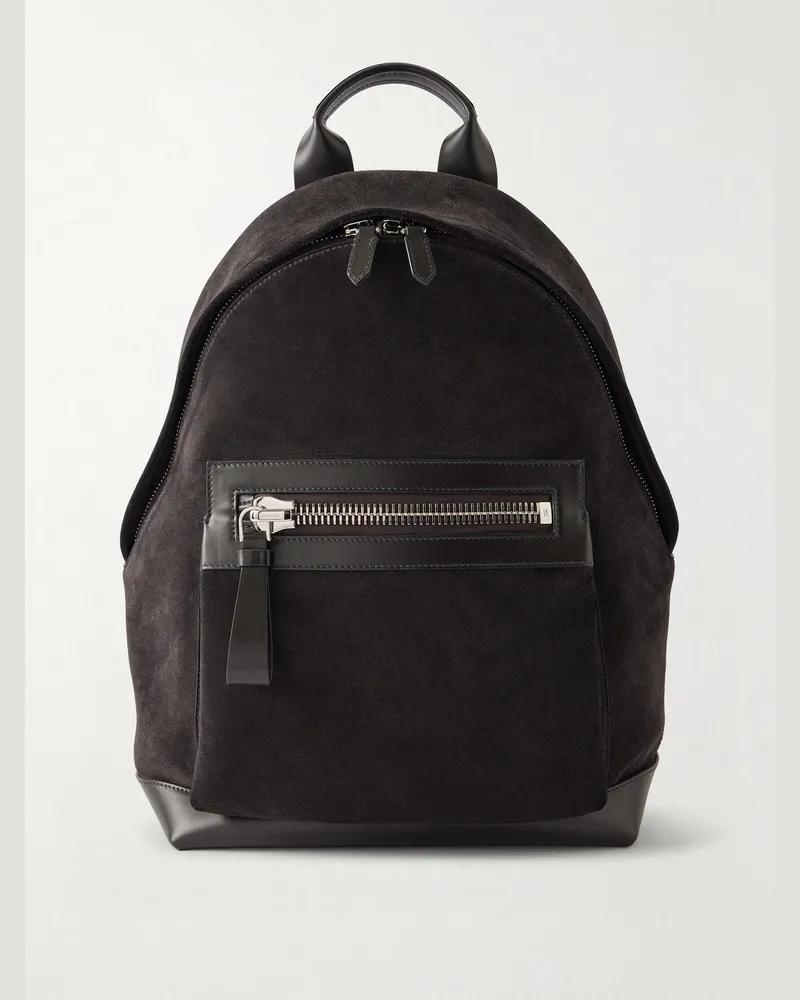 Tom Ford Buckley Leather-Trimmed Suede Backpack Black
