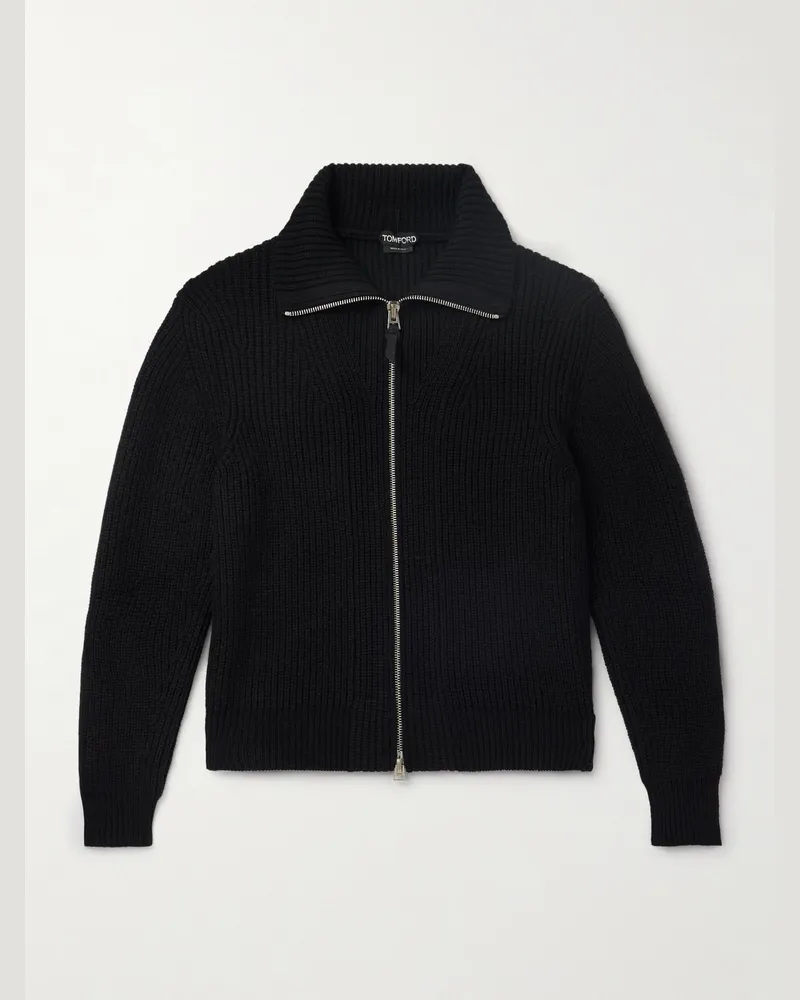 Tom Ford Slim-Fit Ribbed Wool and Mohair-Blend Zip-Up Cardigan Black