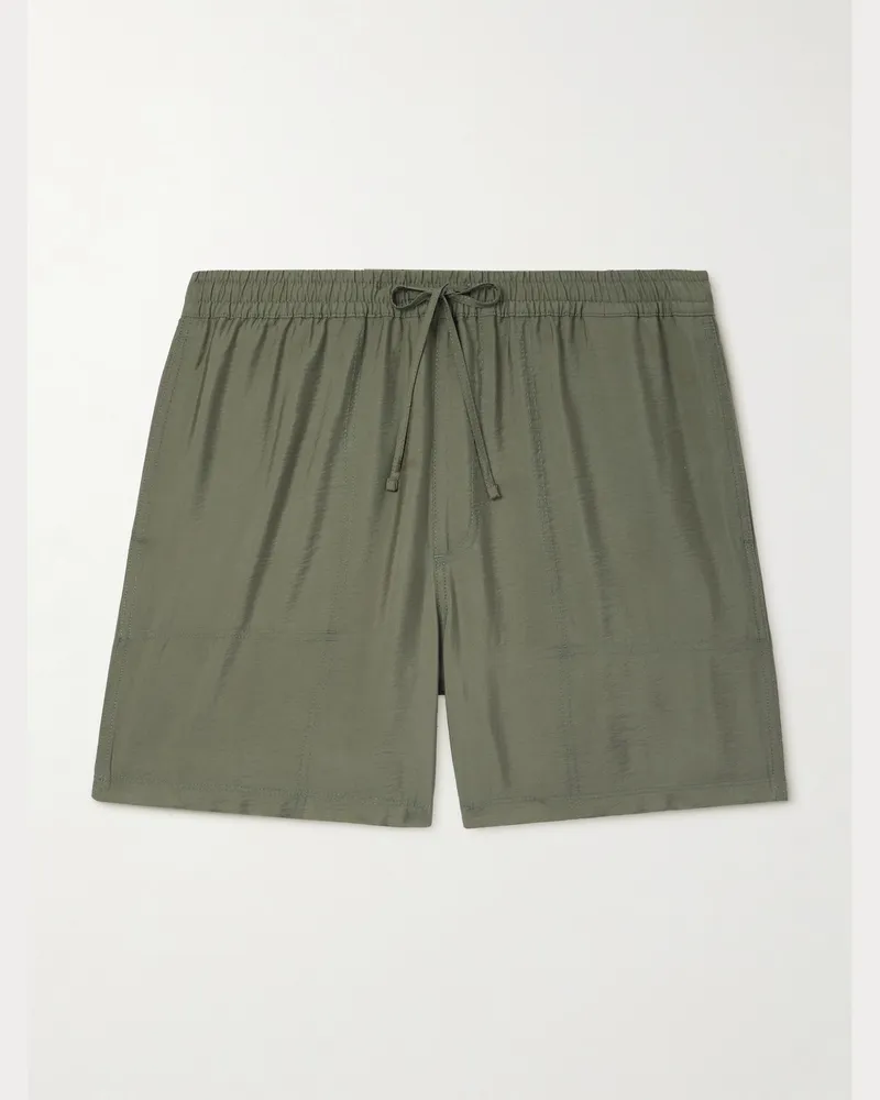 NN 07 Ryder 5971 Straight-Leg Crinkled TENCEL™ Modal-Blend Drawstring Shorts Green