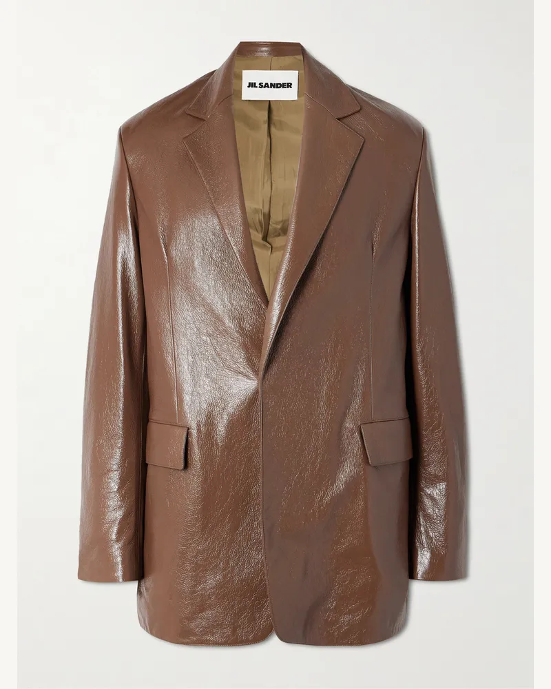 Jil Sander Glossed Textured-Leather Blazer Brown