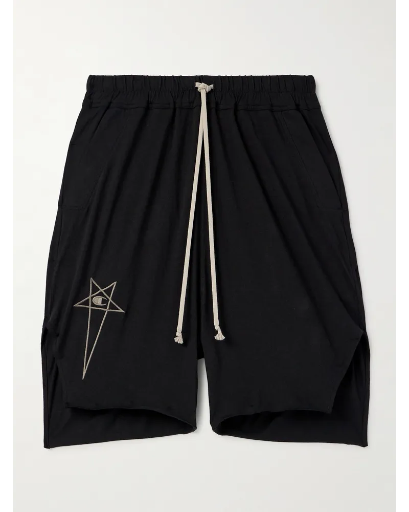 Rick Owens Champion Beveled Pod gerade geschnittene Shorts aus Baumwoll-Jersey mit Kordelzugbund Schwarz