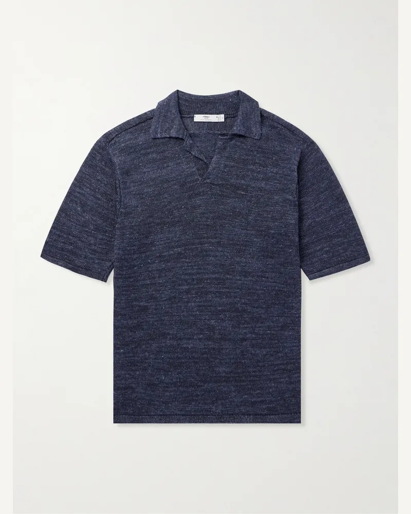 Inis Meáin Knitted Linen Polo Shirt Blue