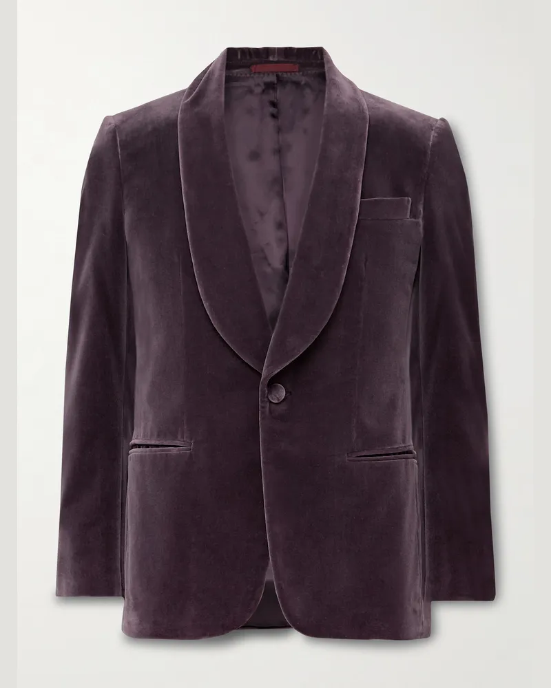 Kingsman Schmal geschnittene Smokingjacke aus Baumwollsamt mit Schalkragen Lila