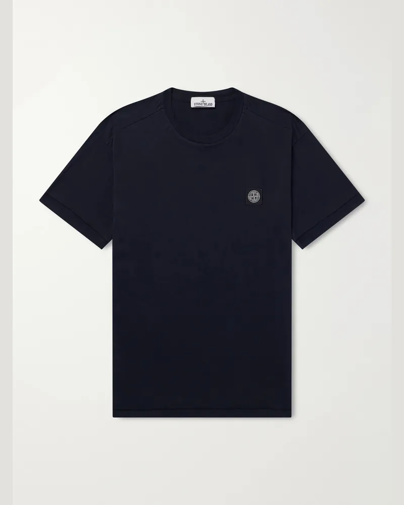 Stone Island Logo-Appliquéd Cotton-Jersey T-Shirt Blue