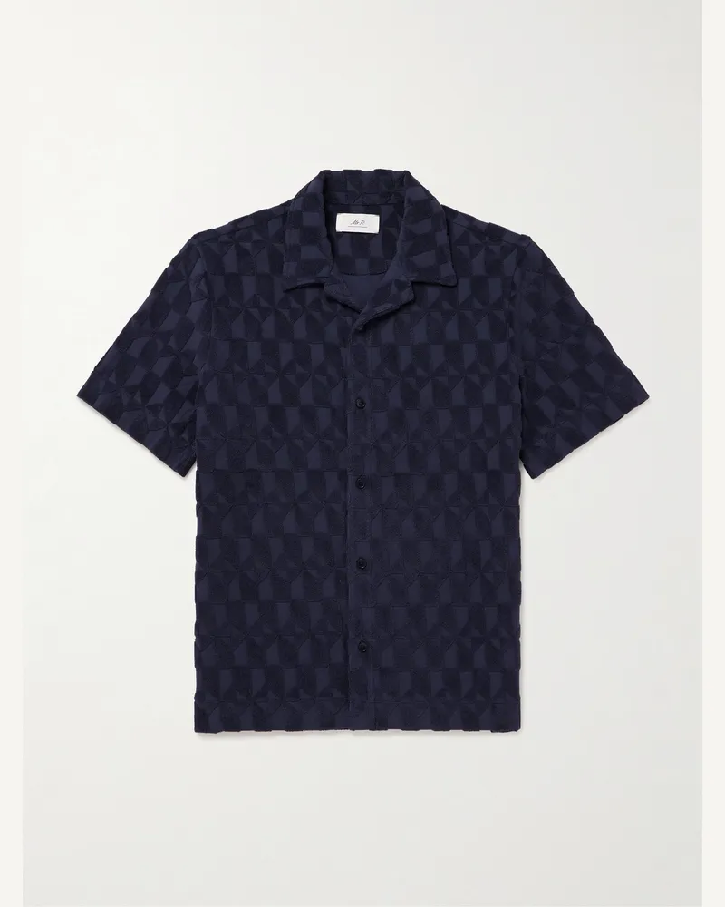 MR P. Camp-Collar Organic Cotton-Terry Jacquard Shirt Blue