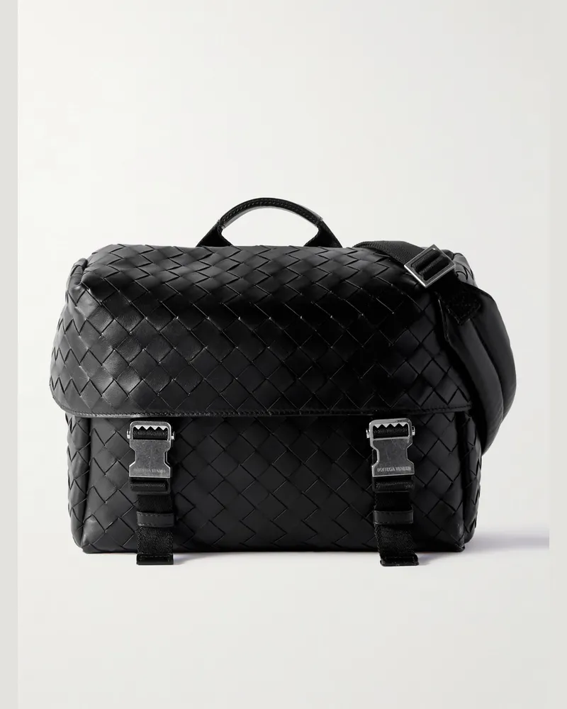 Bottega Veneta Postino Umhängetasche aus Intrecciato-Leder Schwarz