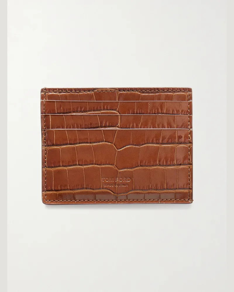 Tom Ford Croc-Effect Leather Cardholder Brown