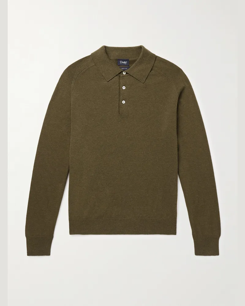 Drake's Wool and Alpaca-Blend Polo Shirt Green
