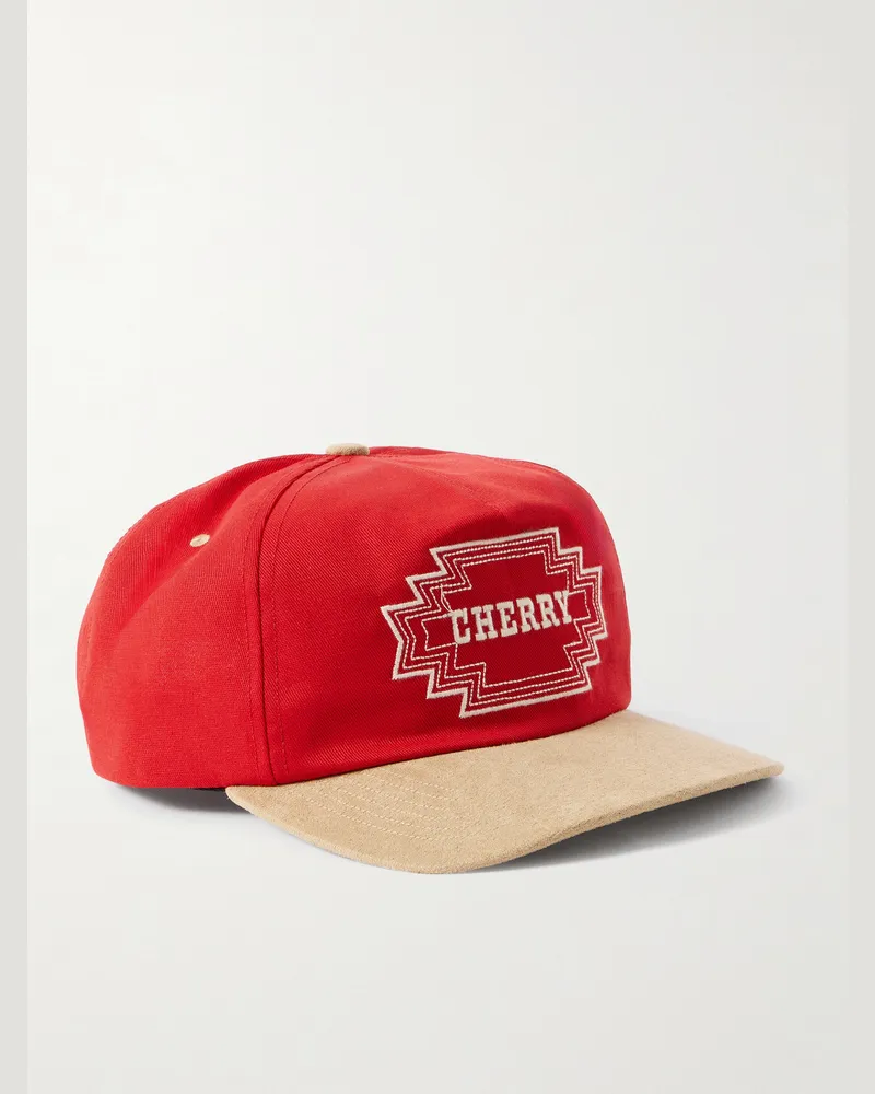 Cherry Los Angeles Navajo Suede-Trimmed Logo-Embroidered Twill Baseball Cap Red