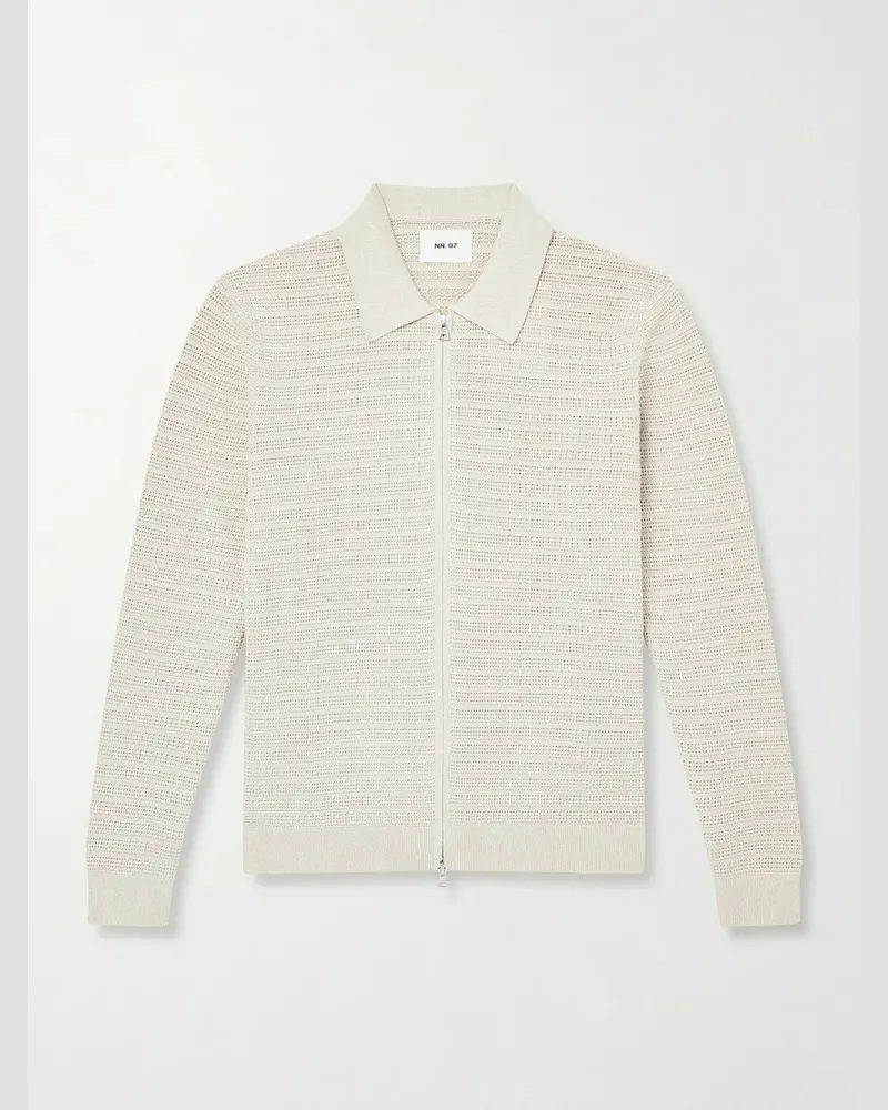 NN 07 Gustav Organic Cotton Zip-Up Cardigan Neutrals