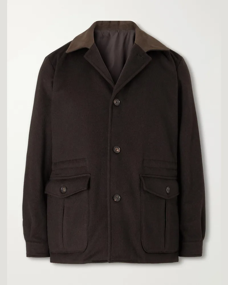 Caruso Dalila Suede-Trimmed Wool Jacket Brown