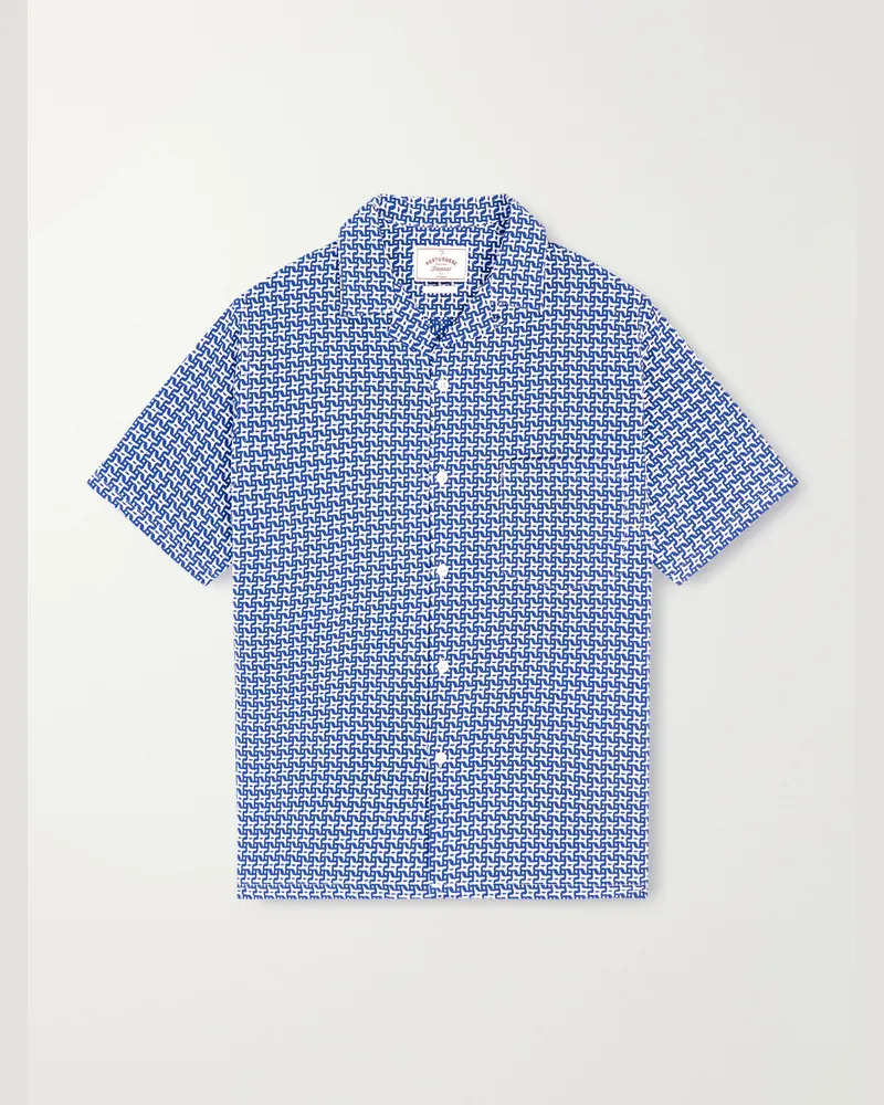 Portuguese Flannel Soul Convertible-Collar Printed Cotton Shirt Blue