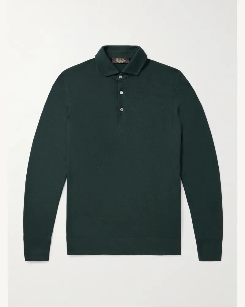 Loro Piana Schmal geschnittener Pullover aus Baby-Kaschmir mit Polokragen Grün