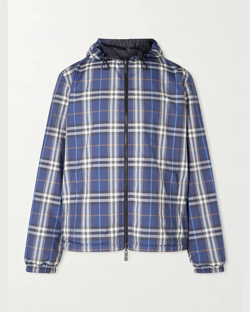 Burberry Hooded Checked Shell Jacket Blue