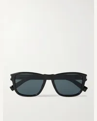 Saint Laurent Sonnenbrille mit eckigem Rahmen aus recyceltem Azetat mit silberfarbenen Details Schwarz