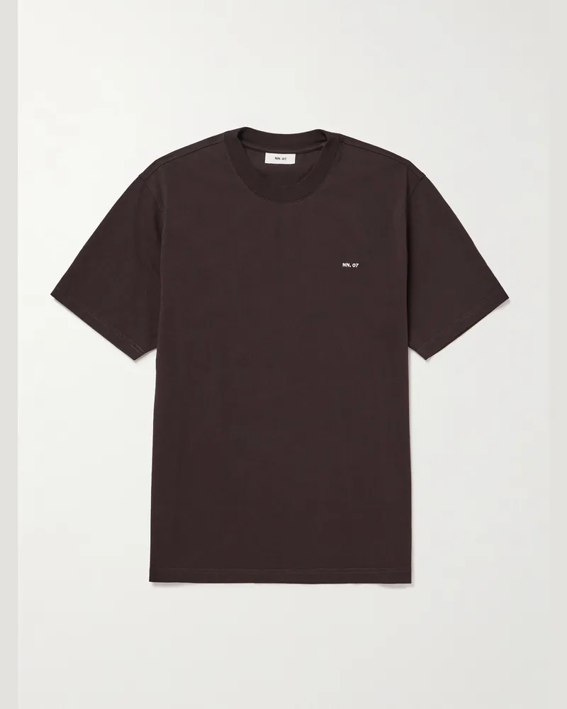 NN 07 Adam 3209 Logo-Embroidered Pima Cotton-Jersey T-Shirt Brown