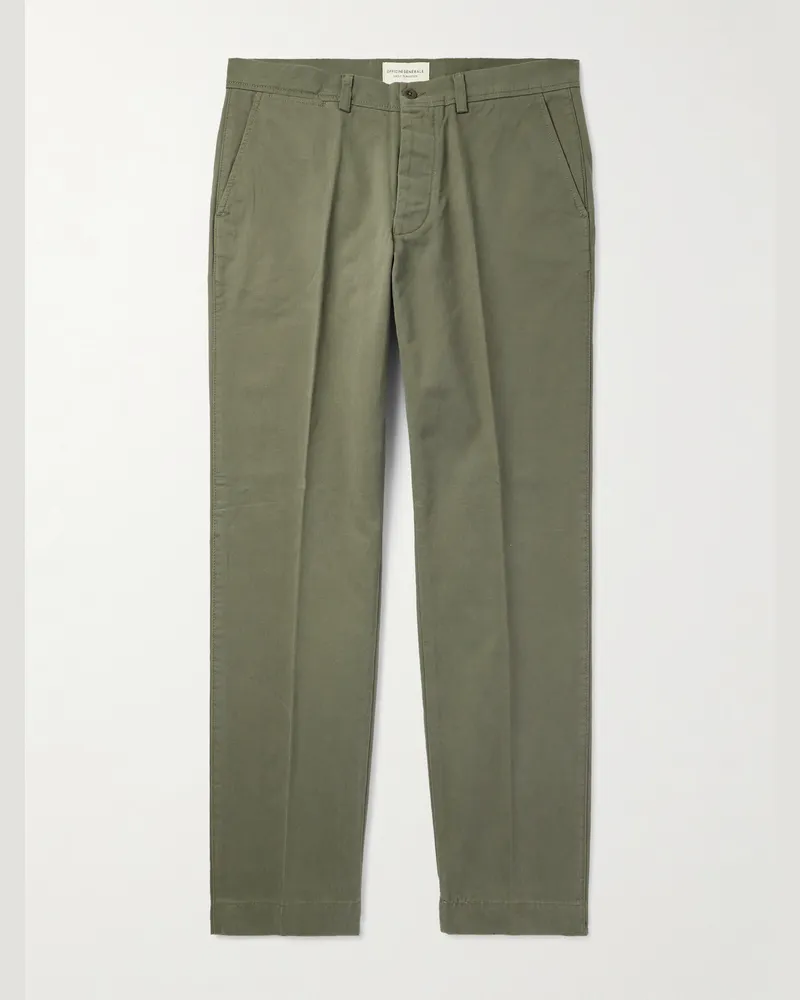 Officine Generale Straight-Leg Garment-Dyed Cotton-Twill Trousers Green