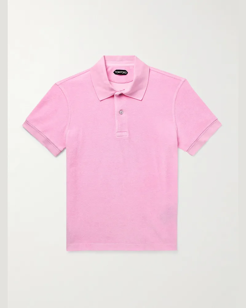 Tom Ford Schmal geschnittener Pullover aus Frottee aus einer Baumwollmischung mit Polokragen Pink